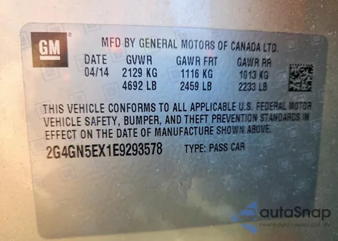 2014 Buick Regal Premium z USA, uszkodzony, nr VIN 2G4GN5EX1E9293578